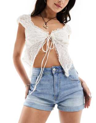 Pimkie Pimkie hot fix diamante denim shorts in blue wash