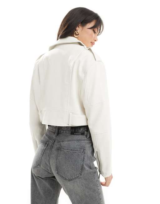 Pimkie - Hvid cropped bikerjakke i læderlook, 2 af 4