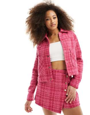 Pimkie - Jacke aus Tweed in Rosa kariert, Kombiteil