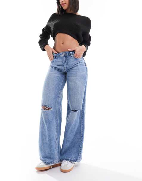 Pimkie - Jean baggy à taille mi-haute avec déchirures au genoux - Bleu clair délavé - view 1