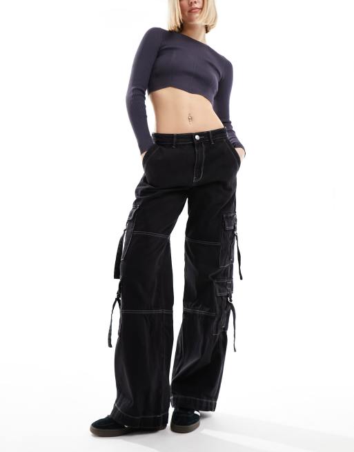 Pimkie - Jean cargo large - Noir délavé, 4 de 5
