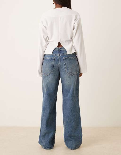 Pimkie - Jean large à taille mi-haute avec liens devant - Bleu denim moyen, 2 de 5