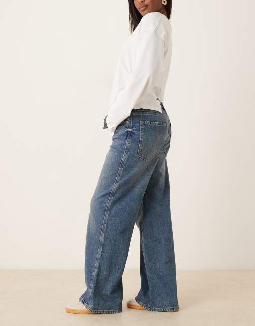 Pimkie - Jean large à taille mi-haute avec liens devant - Bleu denim moyen, 3 de 5