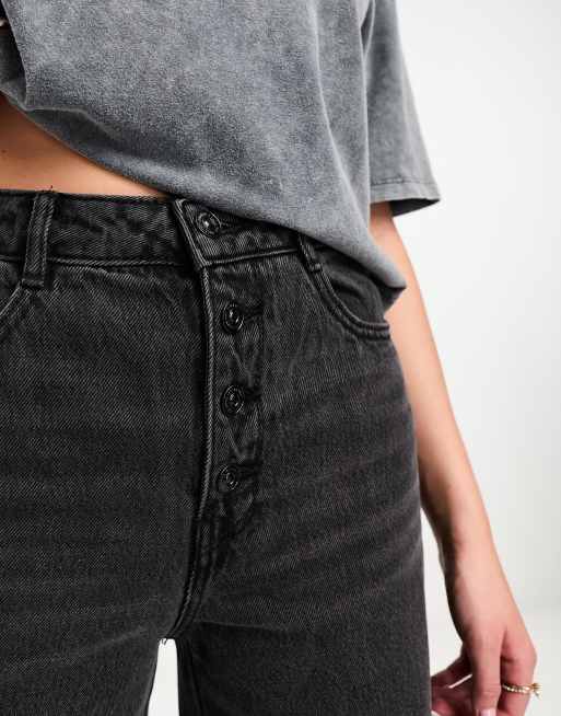 Pimkie Jean large taille haute avec boutons apparents Noir ASOS