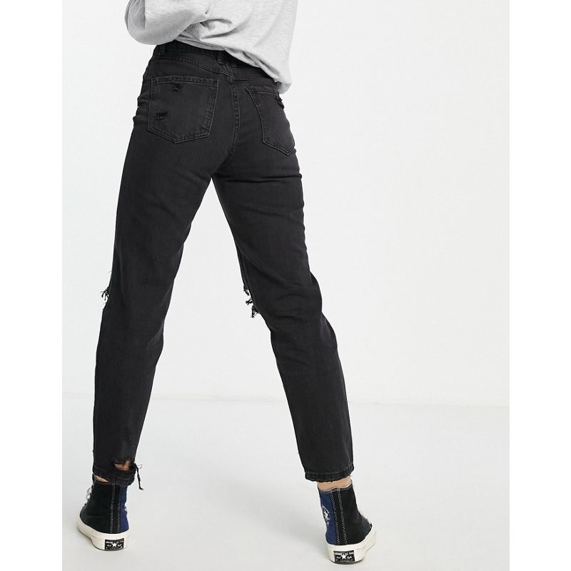 Jeans O3yUY Pimkie - Jeans dritti a vita alta neri con strappi