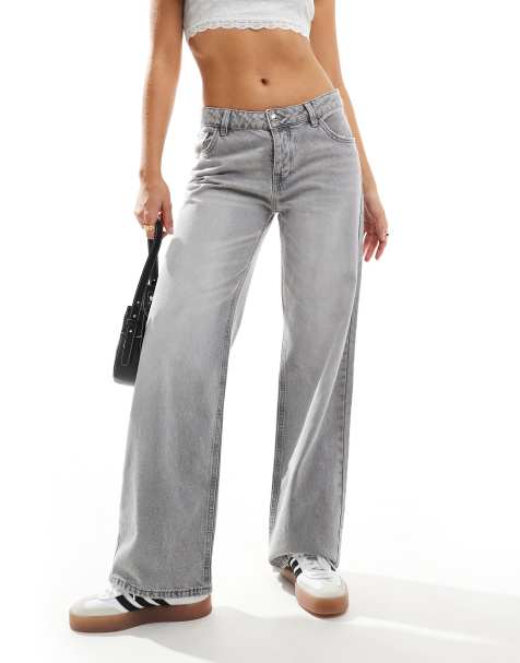 Pimkie – Jeans in hellgrauer Waschung mit niedrigem Bund und weitem Schnitt - view 1