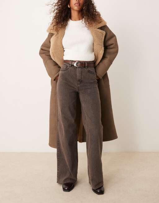 Pimkie - Jeans met wijde pijpen en hoge taille in bruin