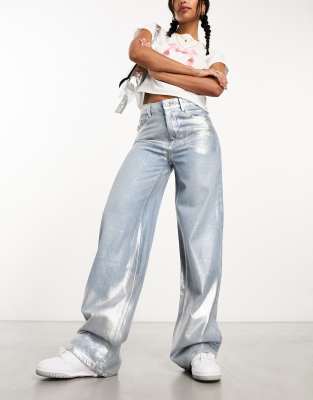 Pimkie - Jeans mit weitem Schnitt in Metallic-Blau