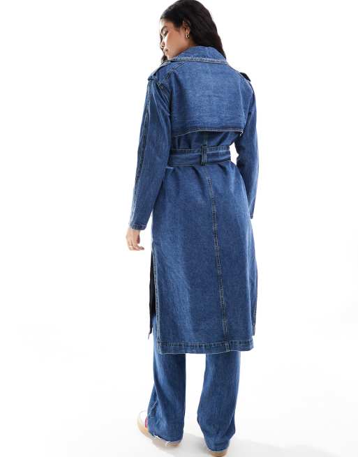 Outfit Pimkie Blauer Mantel Pimkie – Jeans-Trenchcoat Mit Gürtel