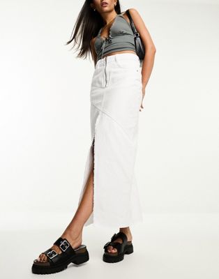 Pimkie asymmetric seam detail maxi denim skirt in white wash - ASOS Price Checker