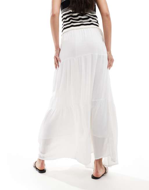 Pimkie Jupe longue a volants etages Blanc ASOS