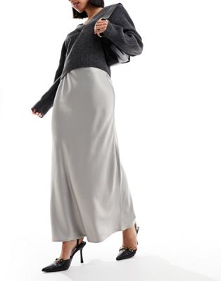 Pimkie satin maxi skirt in silver - ASOS Price Checker