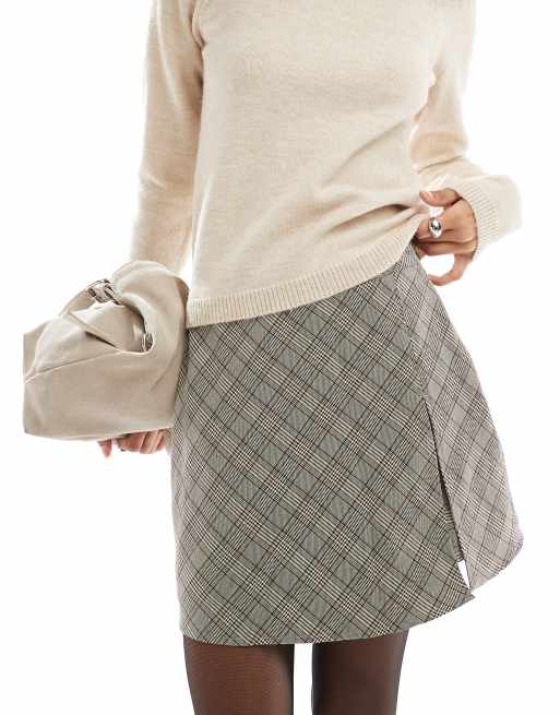 Pimkie Jupe-short fendue sur le côté à carreaux Gris ASOS