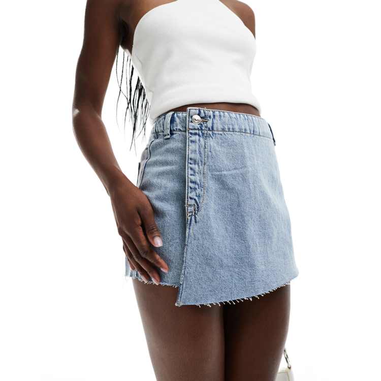 Pimkie Jupe short portefeuille en jean Bleu clair delave ASOS