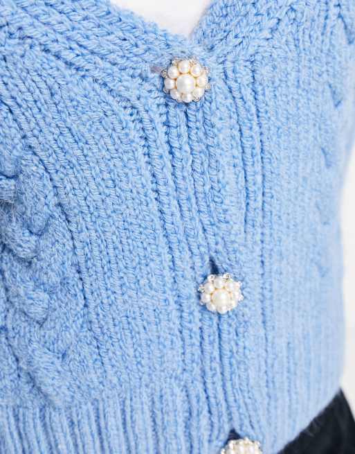 Pimkie - Kabelgebreid vest met kristalknopen in blauw, 2 van 4