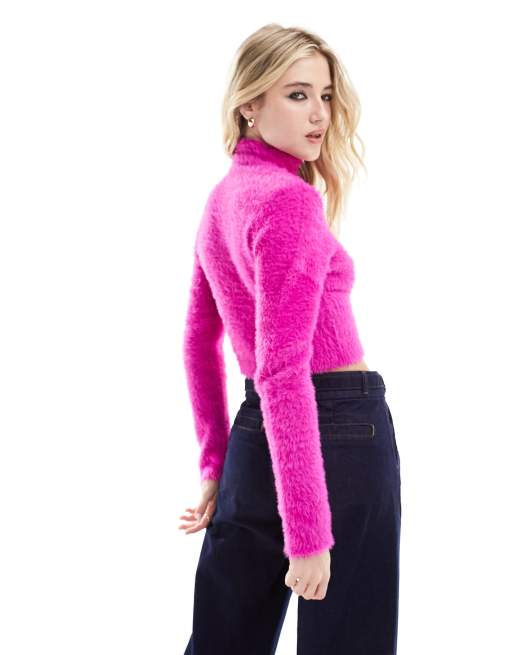 Pimkie - Klar pink og vamset trøje med høj hals, 2 af 4