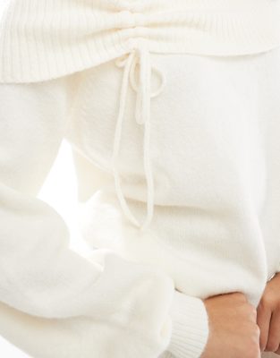 Pimkie knitted bardot ruched detail jumper in white