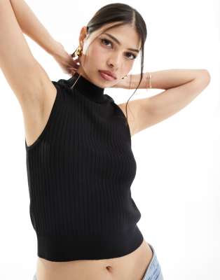 Black High Neck Knitted Sleeveless Top