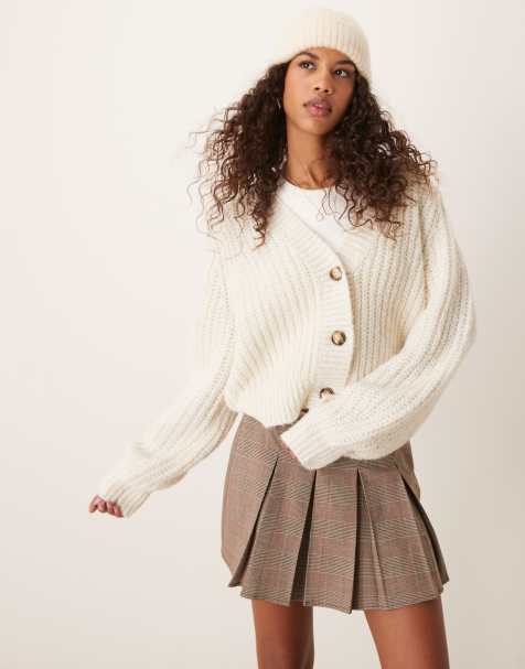 Pimkie knitted rib button through cardigan in ecru - view 1