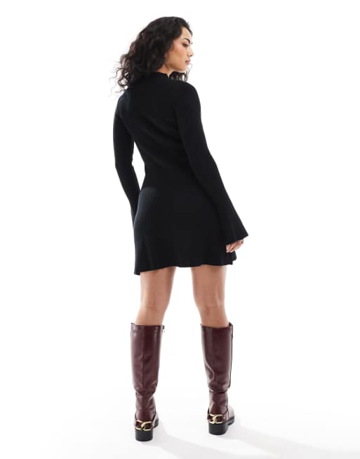 Pimkie knitted ribbed high neck skater flare sleeve jumper