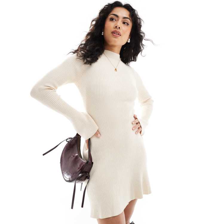 green emerald velvet dress Mixed Media Fit and Flare Sweater Dress – English Factory main image 0