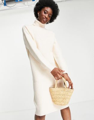 Pimkie knitted roll neck dress in beige