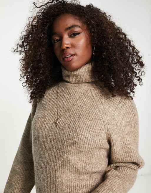 Pimkie knitted roll neck midi dress in taupe, 3 of 4