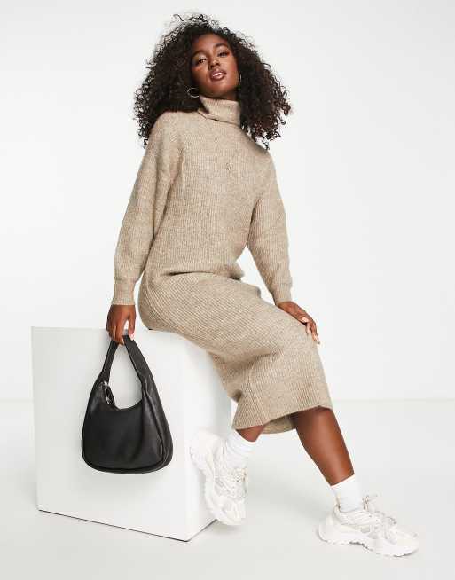 Pimkie knitted roll neck midi dress in taupe, 4 of 4