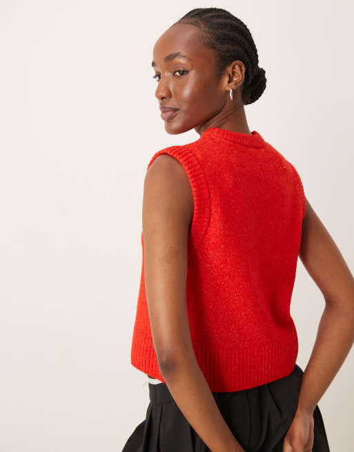 Red knitted vest shop
