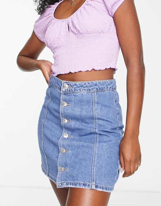 Pimkie – Kurzer Jeansrock in Blau mit durchgehender Knopfleiste