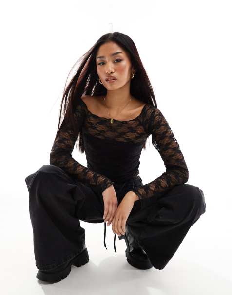 Pimkie lace bardot top in black - view 1