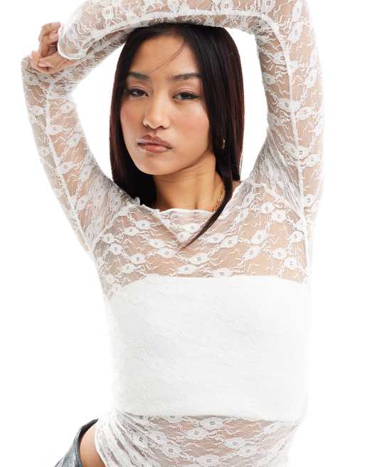 Pimkie lace bardot top in white