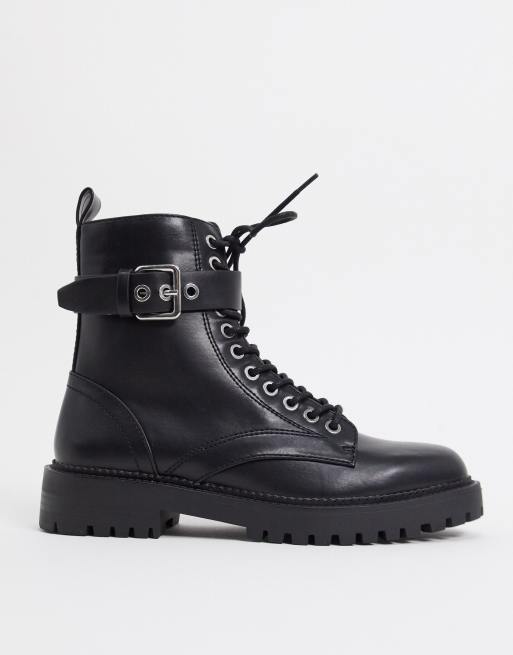 pimkie lace up cleated sole ankle boots in black