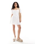 [Pimkie] Pimkie lace up puff sleeve mini dress in white S White