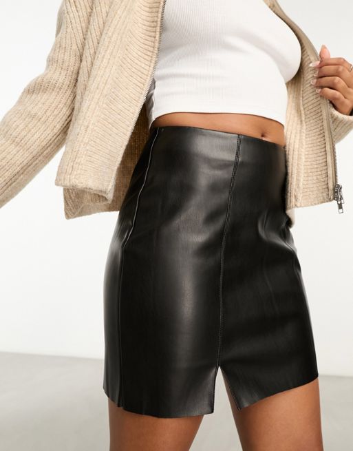 Pimkie leather look side spilt mini skirt in black | ASOS