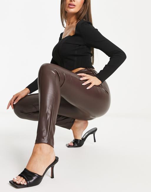 Pimkie Legging taille haute en imitation cuir Chocolat ASOS