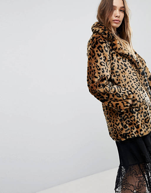 Pimkie Leopard Print Faux Fur Coat