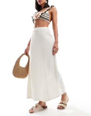 Pimkie Pimkie linen back split maxi skirt in stone-White