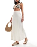 [Pimkie] Pimkie linen back split maxi skirt in stone-White 44 STONE