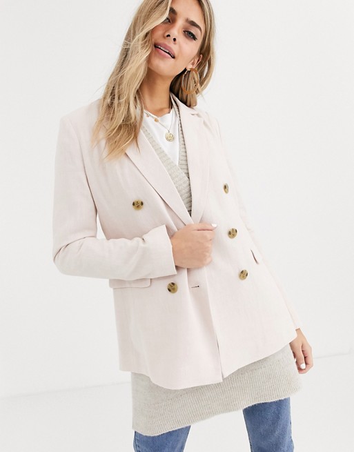 Pimkie linen blend double breasted blazer in nude