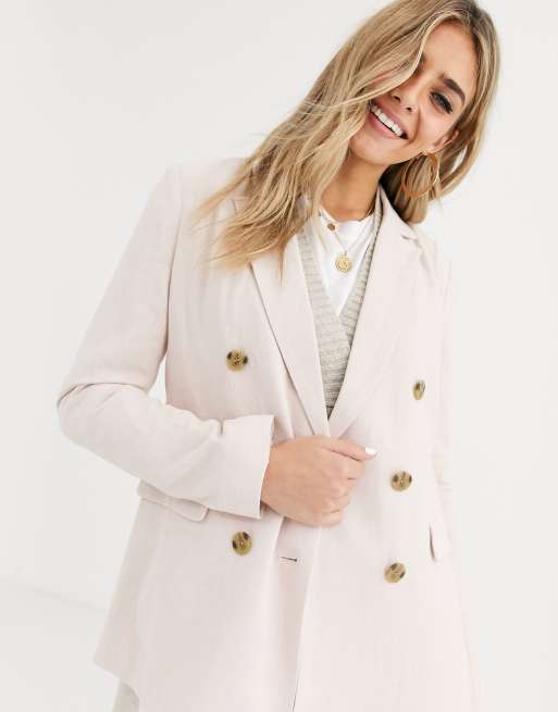 Pearl Button Double Breasted Tailored Coat in Nude – Chi Chi London