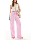 [Pimkie] Pimkie linen blend drawstring tie waist wide leg pants in baby pink 38 PINK