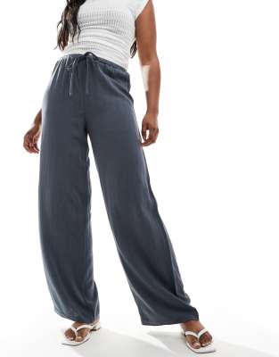 Pimkie linen blend drawstring wide leg trousers in grey