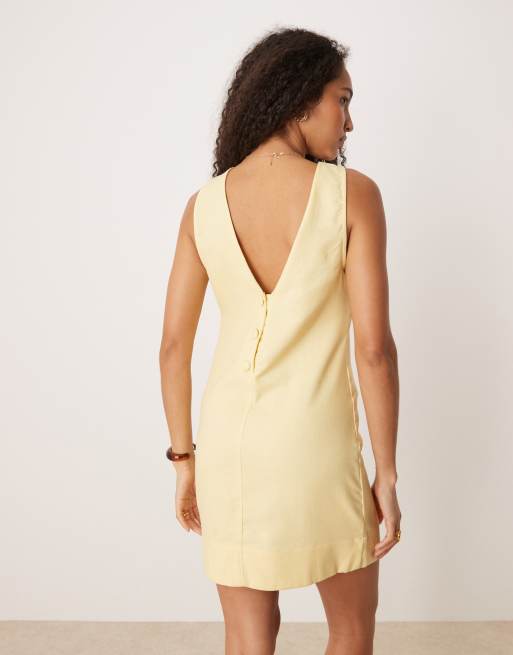 Pimkie linen blend sleeveless mini dress in butter yellow | ASOS