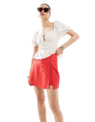 Pimkie linen blend wrap skort in red