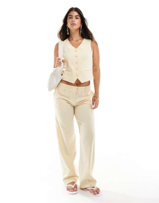 Pimkie linen look tailored pants in yellow (part of a set)