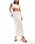 [Pimkie] Pimkie linen mix tailored column maxi skirt in beige-White 40 BEIGE