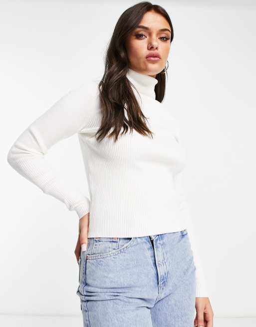 Pimkie long ribbed sleeve roll neck jumper in cream | ASOS