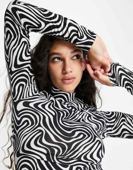Pimkie long sleeve fitted top in black zebra print ASOS