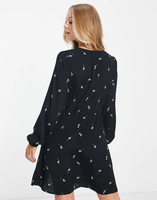 Pimkie long sleeve floral print mini dress in black, 2 of 4